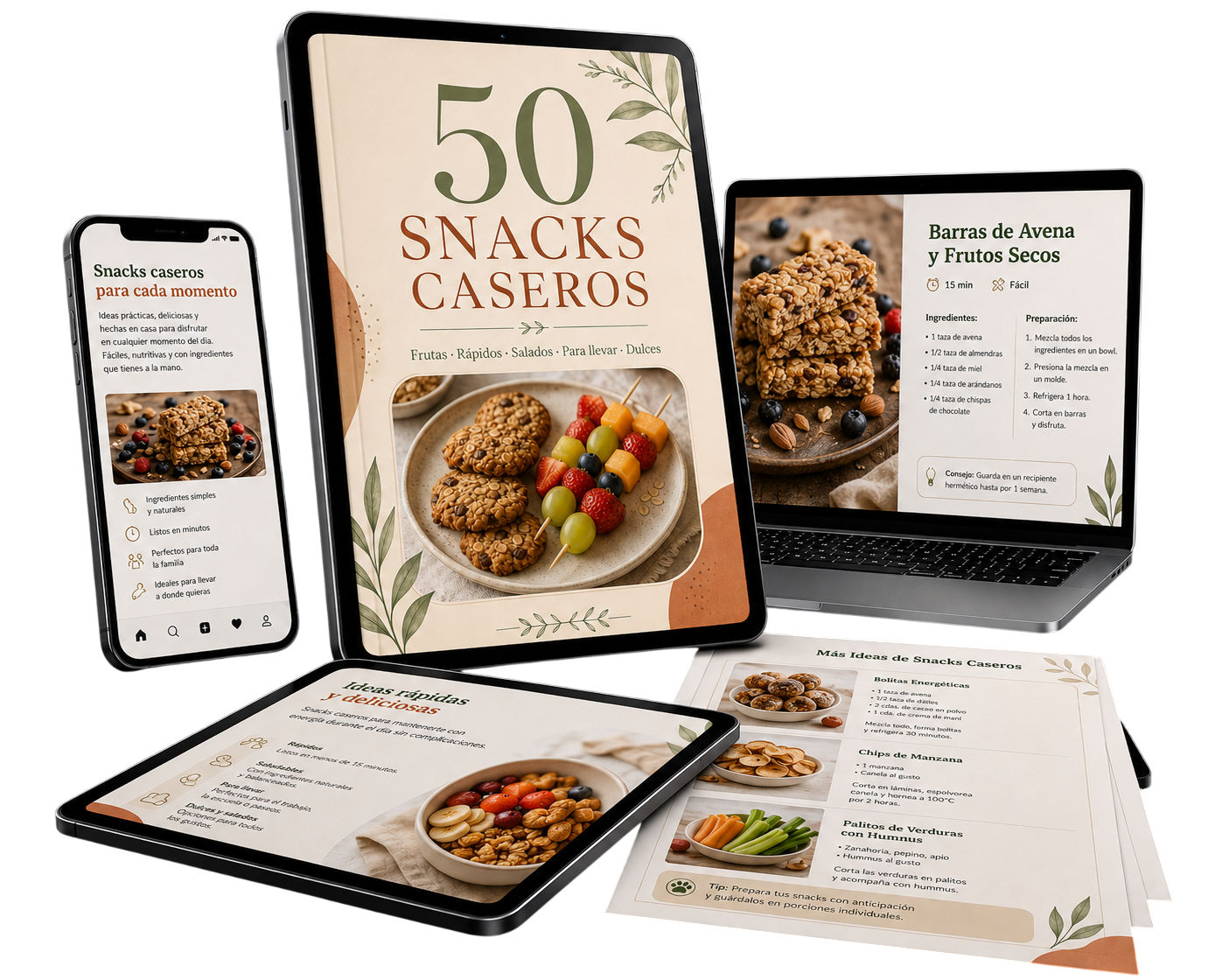 Mockup del bono 50 Snacks Caseros de Menú Fácil 30